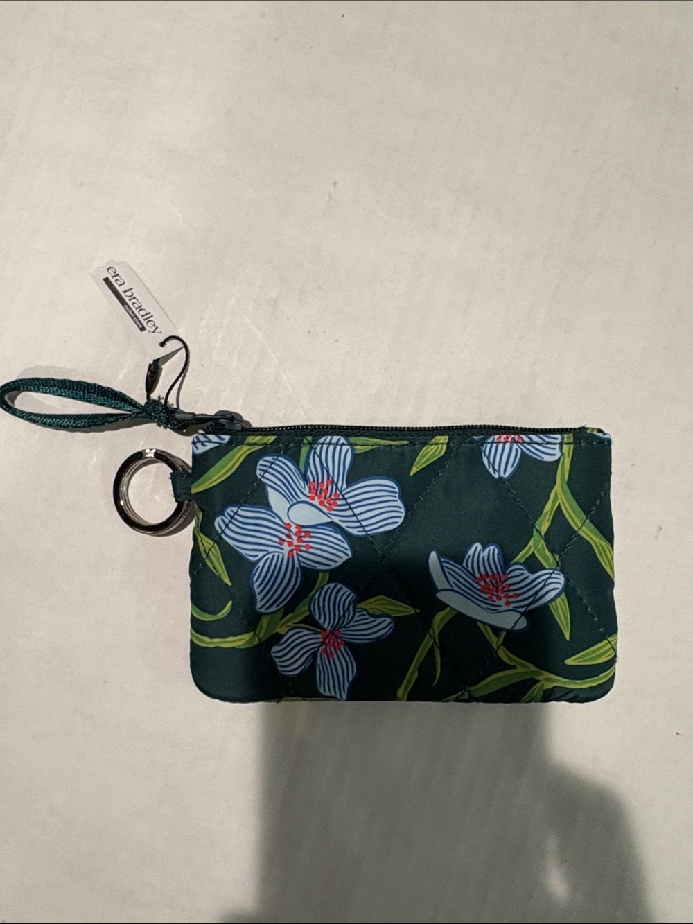 Vera Bradley Dark green Floral Wristlet with Blue Flowers
